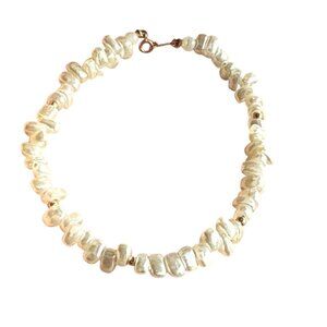 Handmade 14K Freshwater Pearl Beaded Necklace W/ Gold-Tone Clasp Modern Minimali